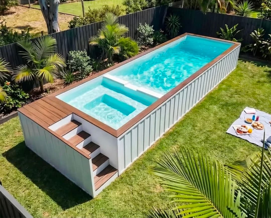 White container pool with WPC decking South Florida