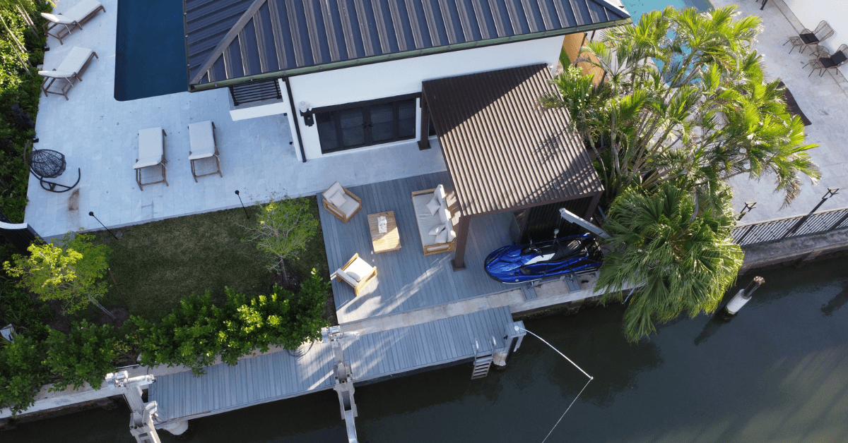 WPC decking aerial view Miami waterfront dock