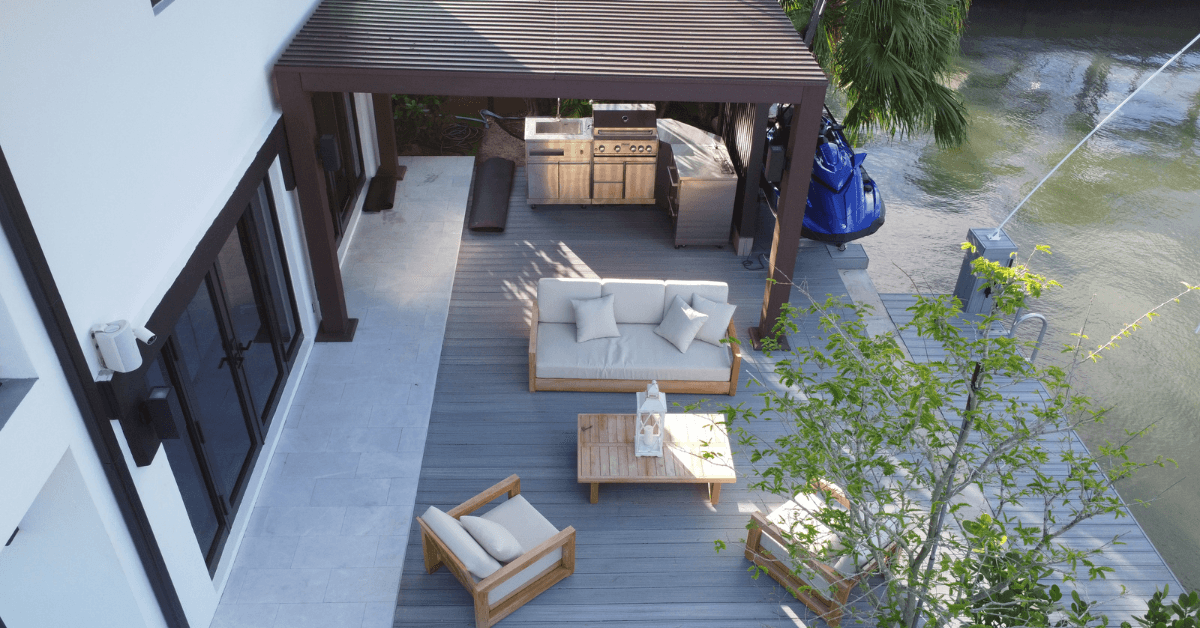 WPC pergola and decking aerial view Miami