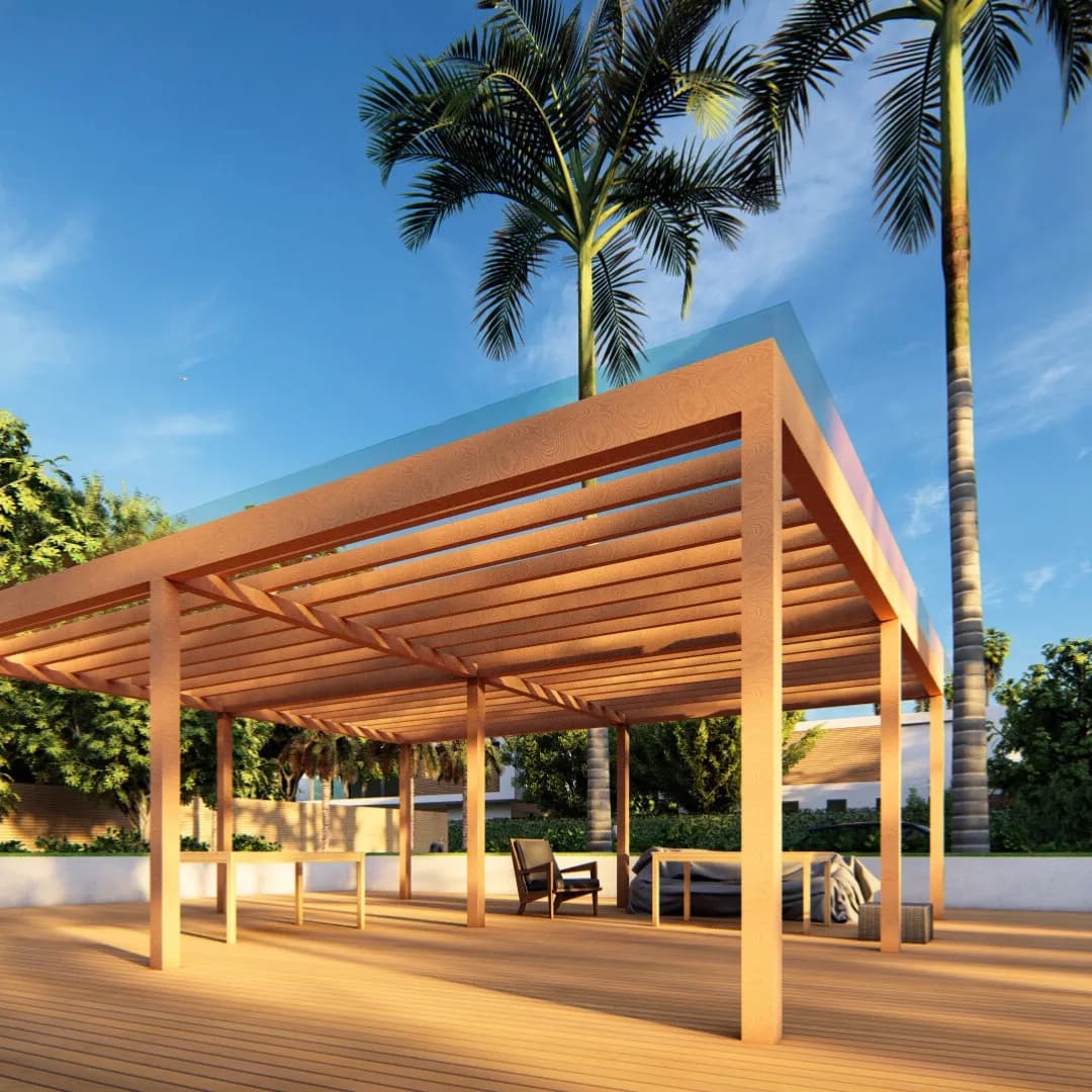 WPC pergola in a tropical garden