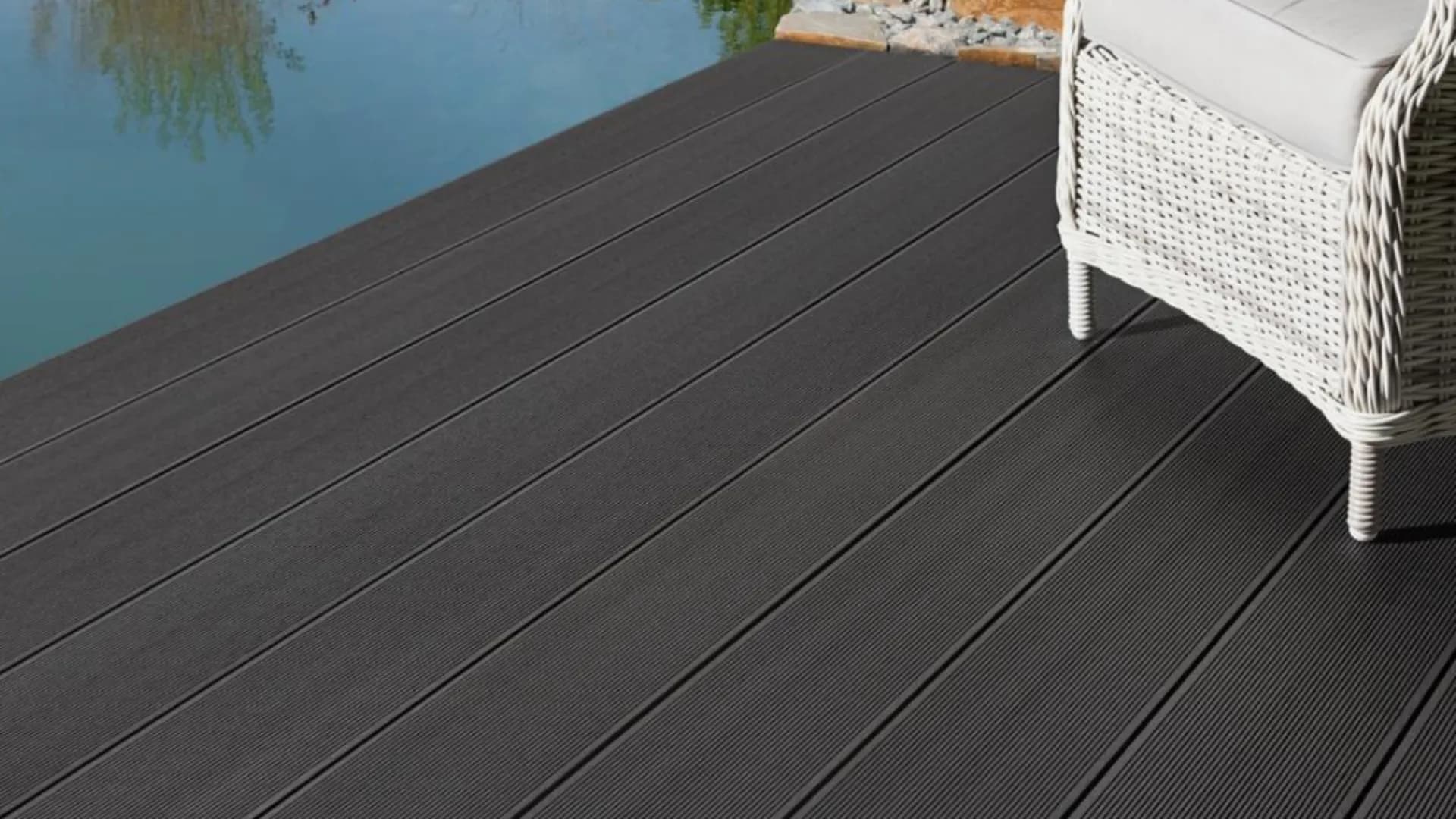 Grey WPC decking with planters