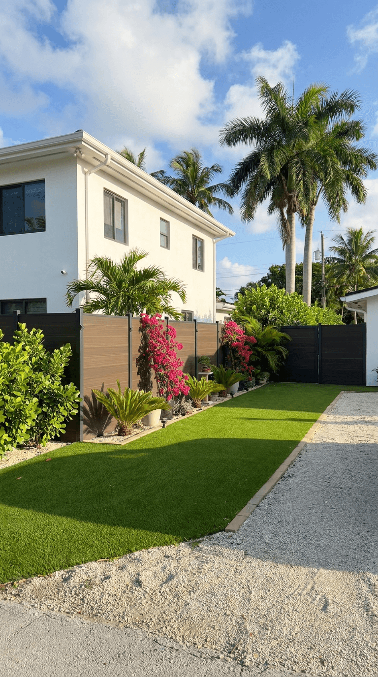 WPC fence modern white home driveway Miami